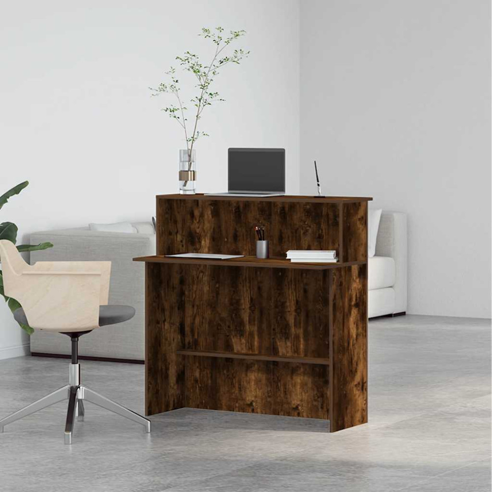 Produktbild för Receptionsdisk rökfärgad ek 100x40x104 cm konstruerat trä
