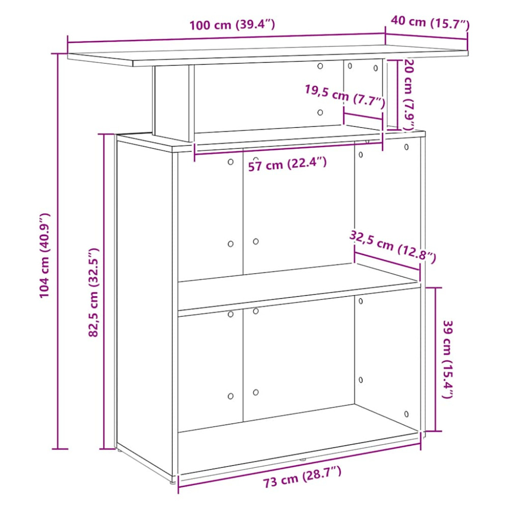 Produktbild för Receptionsdisk åldrat trä 100x40x104 cm konstruerat trä