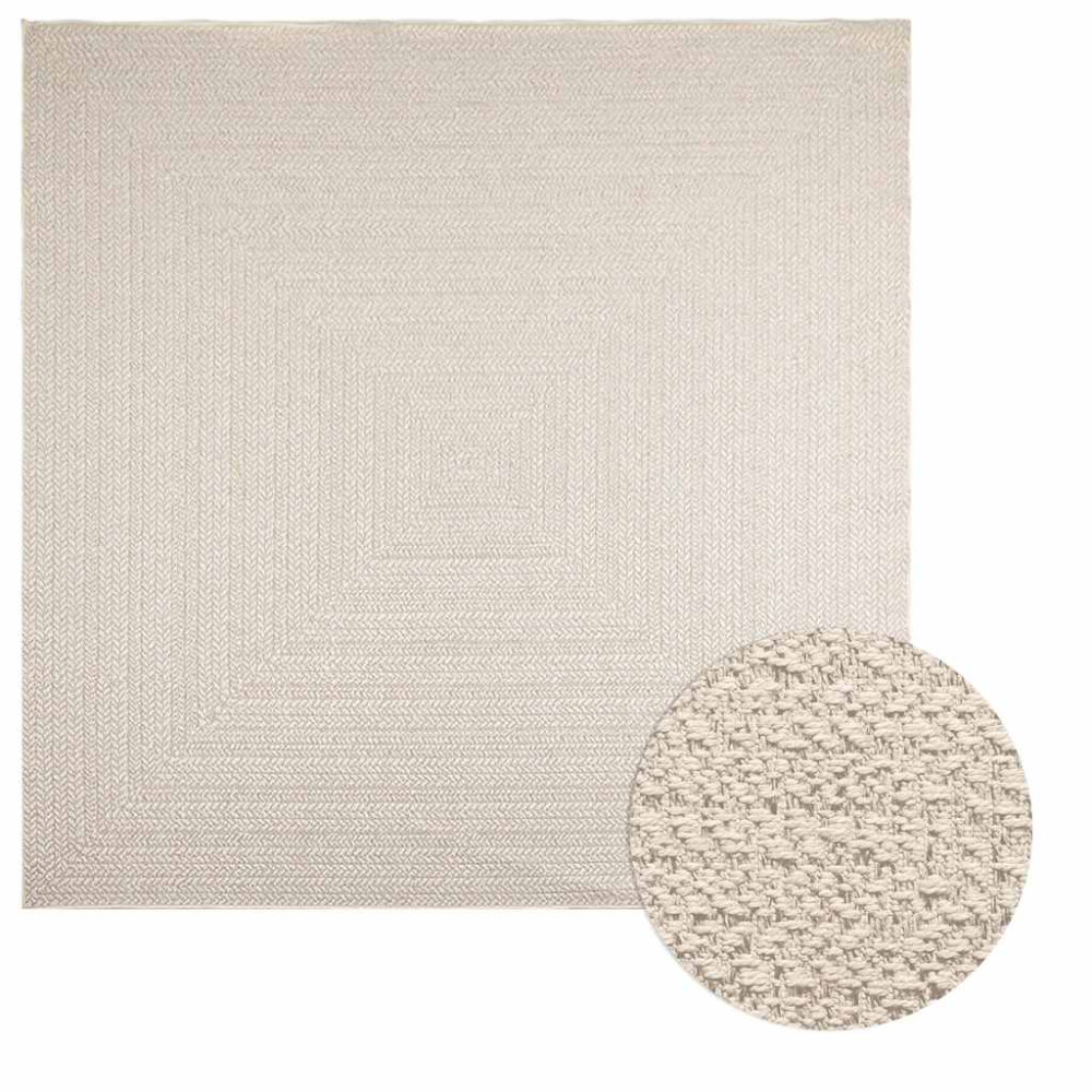 Produktbild för Matta ZIZUR gräddvit 240x240 cm jutelook inomhus och utomhus
