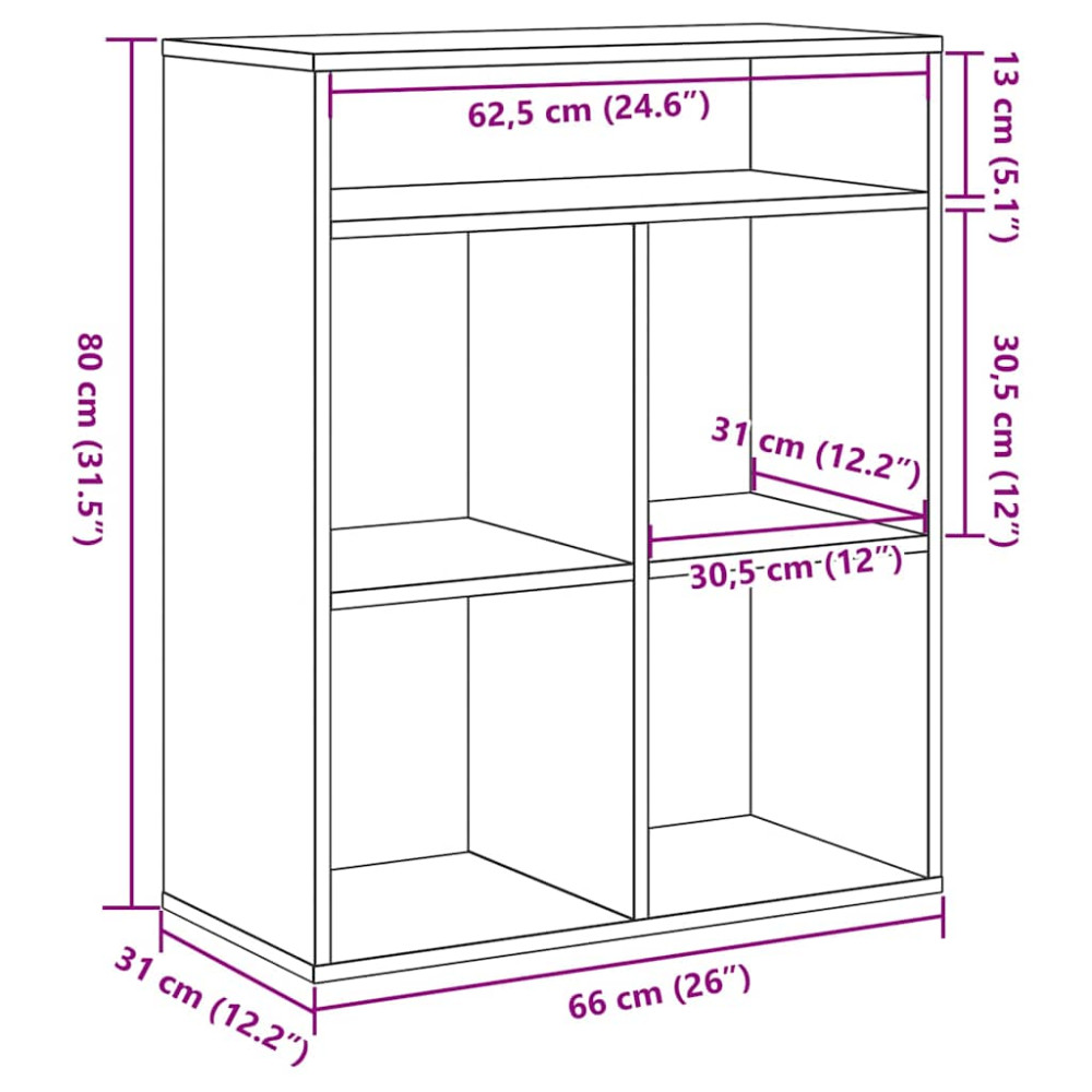 Produktbild för Bokhylla betonggrå 66x31x80 cm konstruerat trä