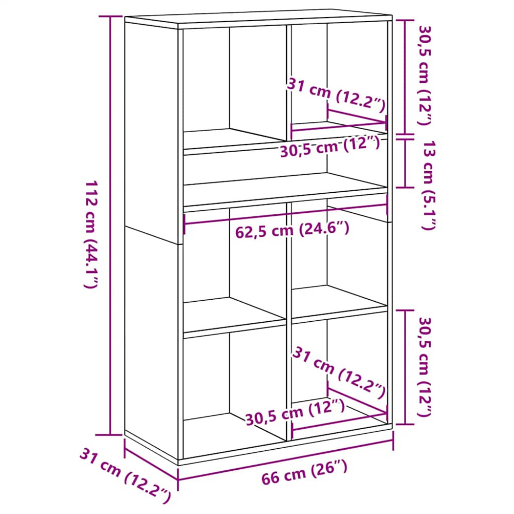Produktbild för Bokhylla vit 66x31x112 cm spånskiva