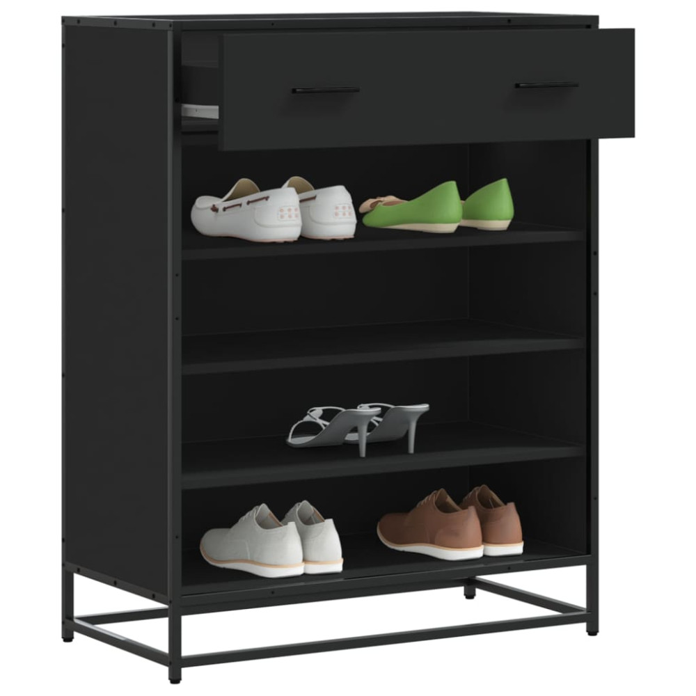 Produktbild för Skoskåp svart 75x38x97,5 cm konstruerat trä och metall