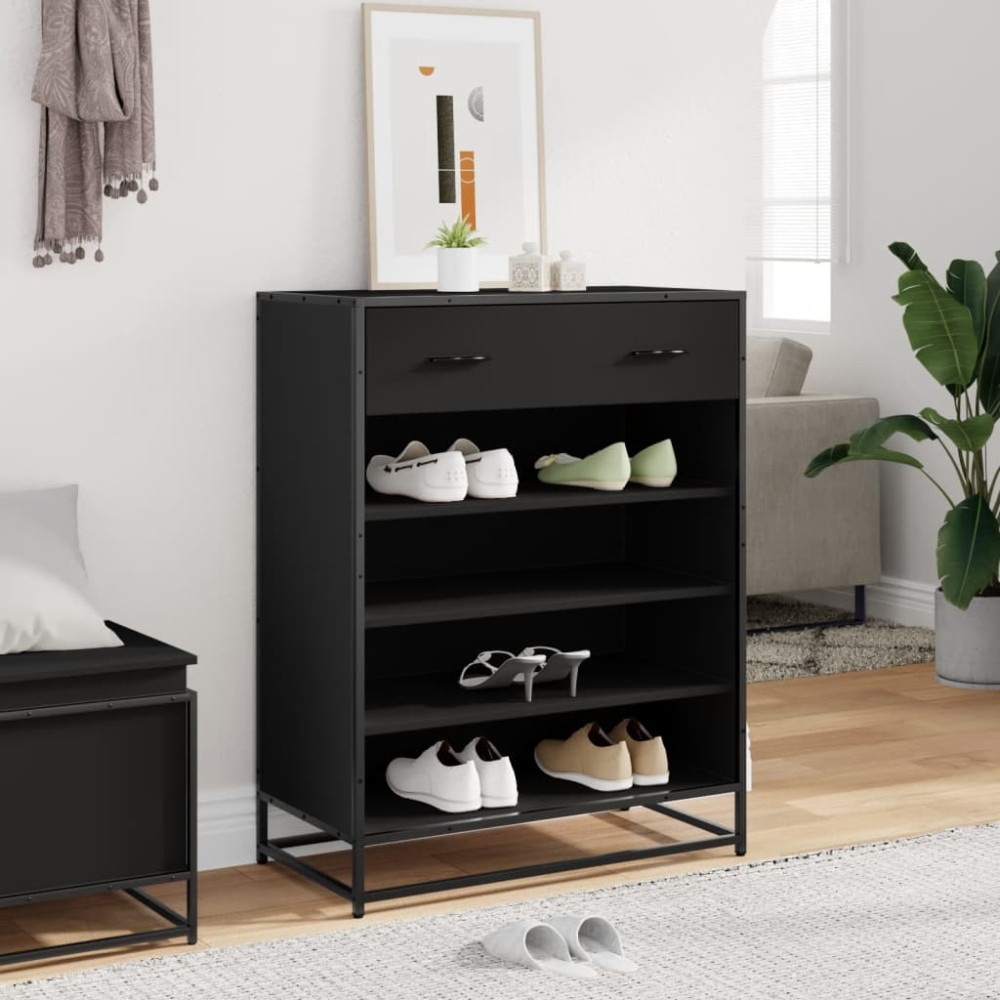 Produktbild för Skoskåp svart 75x38x97,5 cm konstruerat trä och metall