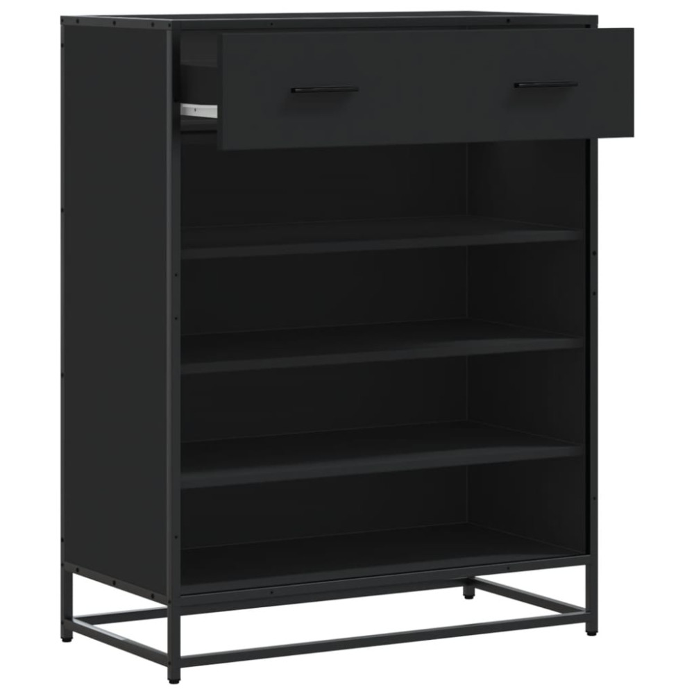 Produktbild för Skoskåp svart 75x38x97,5 cm konstruerat trä och metall