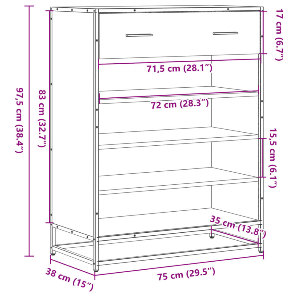Produktbild för Skoskåp svart 75x38x97,5 cm konstruerat trä och metall