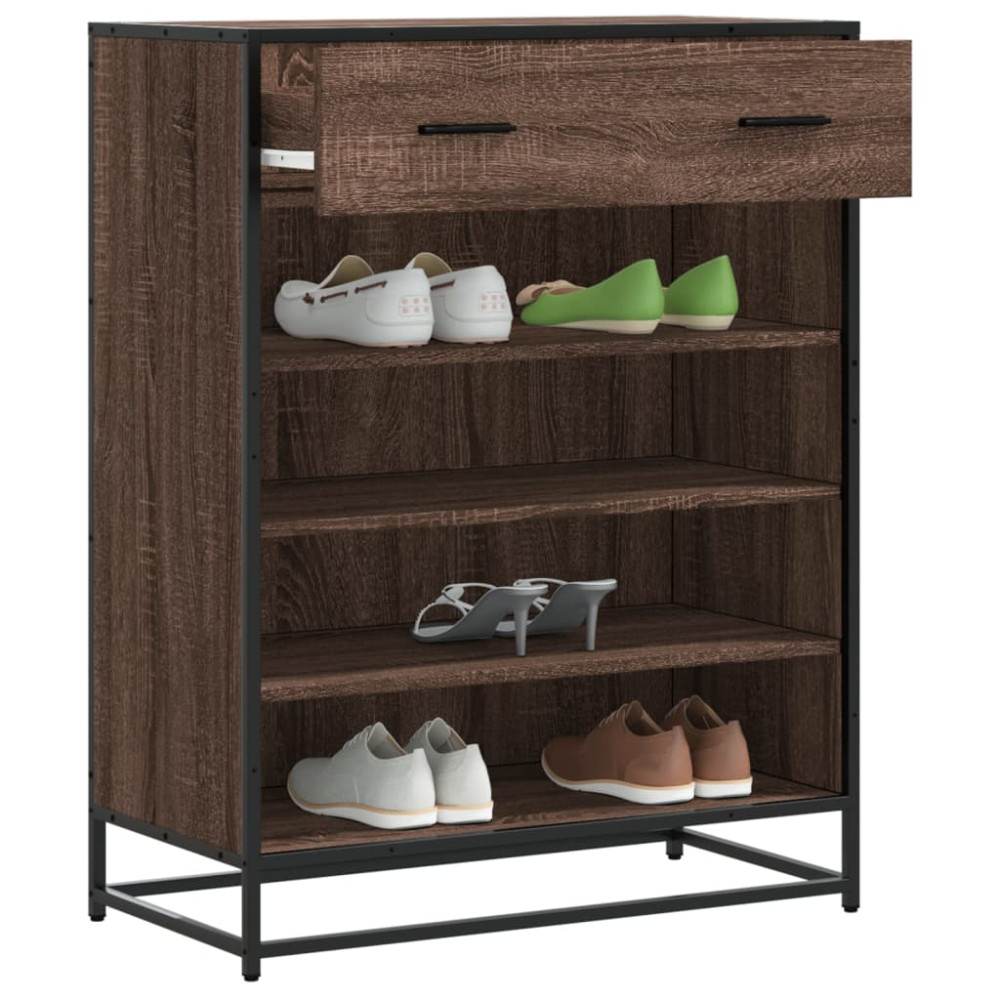 Produktbild för Skoskåp brun ek 75x38x97,5 cm konstruerat trä och metall