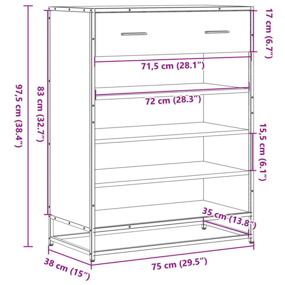 Produktbild för Skoskåp brun ek 75x38x97,5 cm konstruerat trä och metall