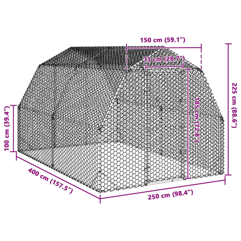 Produktbild för Hönsgård 2,5x4x2,25 m galvaniserat stål