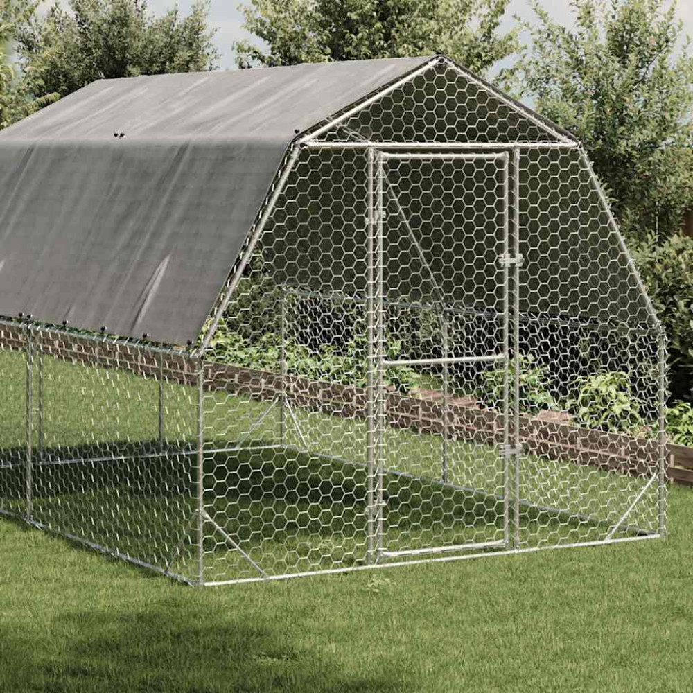 Produktbild för Hönsgård med tak 2,5x4x2,25 m galvaniserat stål