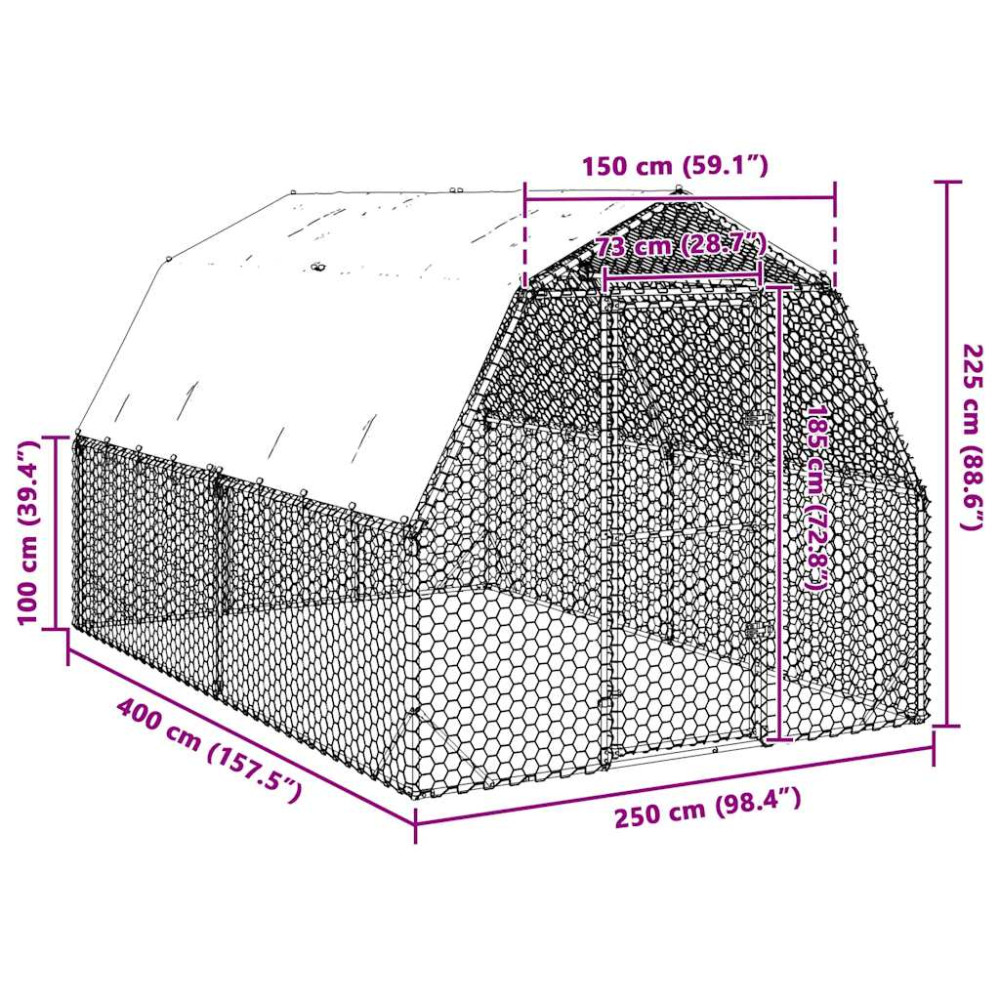Produktbild för Hönsgård med tak 2,5x4x2,25 m galvaniserat stål