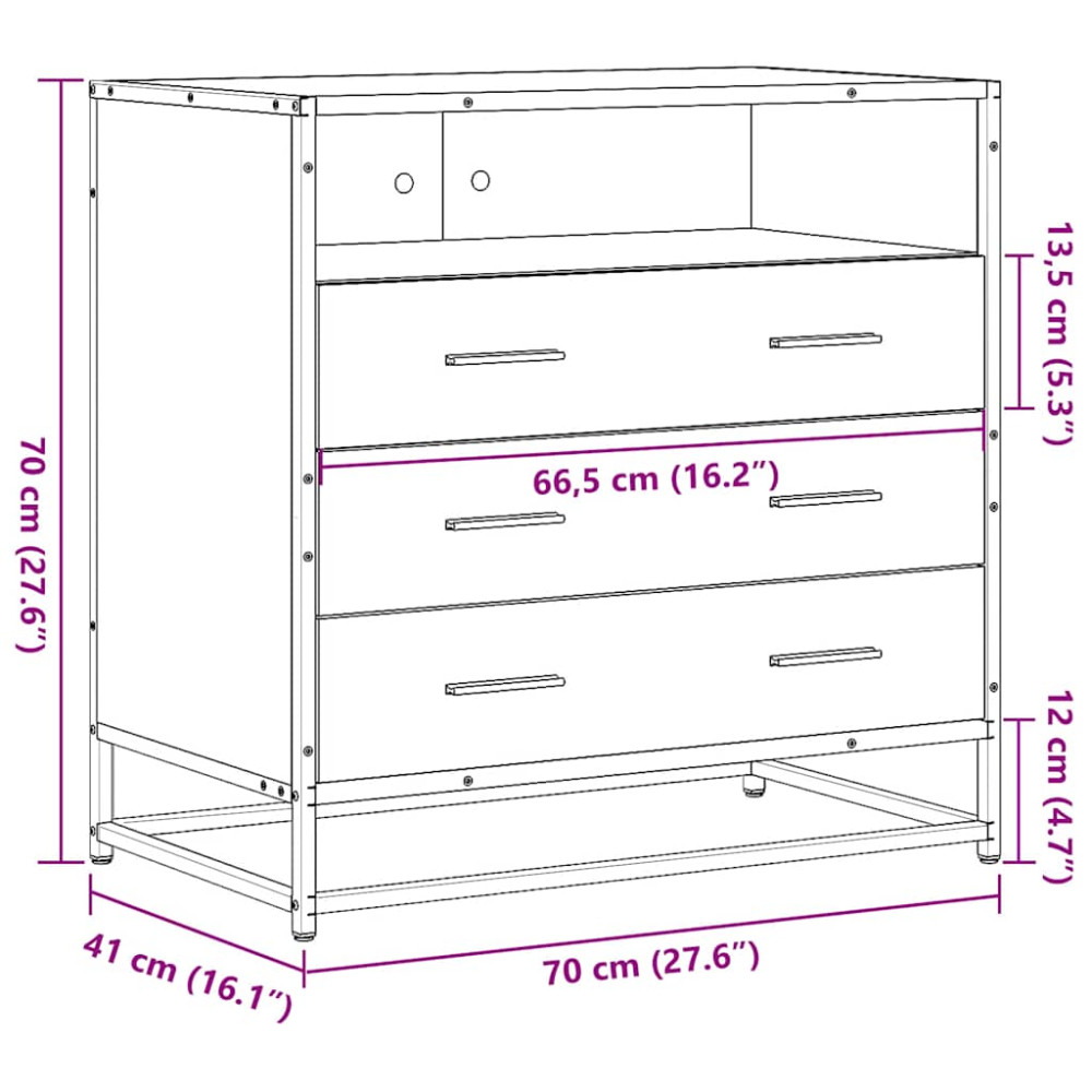 Produktbild för Byrå svart 70x41x70 cm konstruerat trä