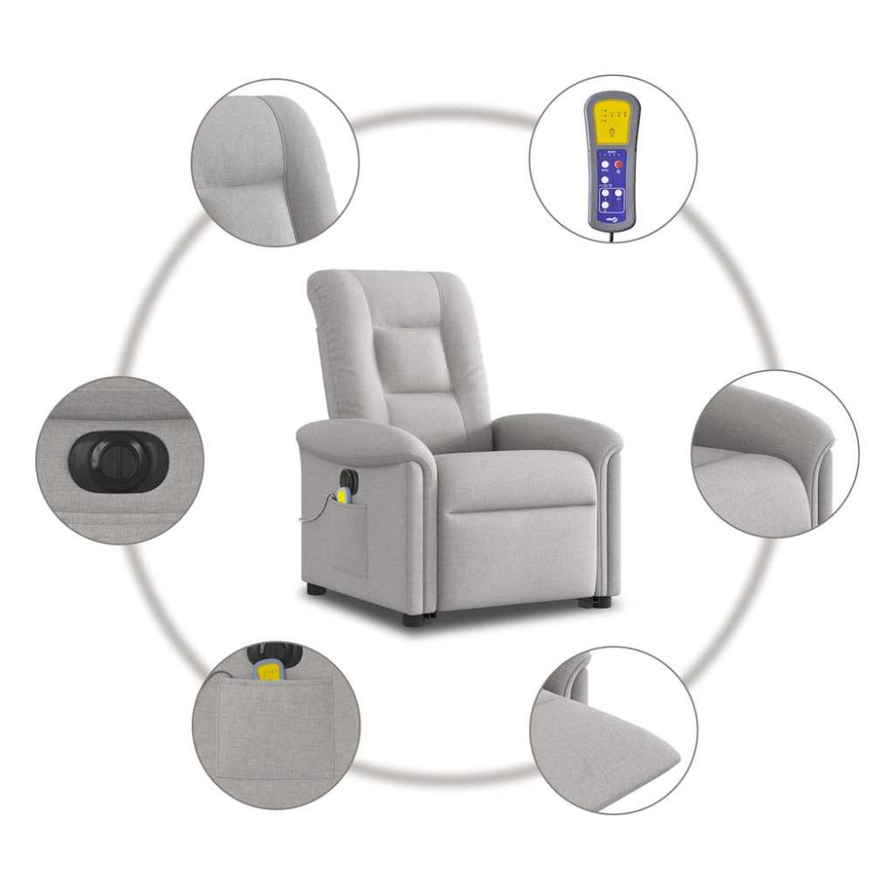 Produktbild för Elektrisk massagefåtölj med uppresningshjälp molngrå tyg