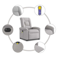 Produktbild för Elektrisk massagefåtölj med uppresningshjälp molngrå tyg