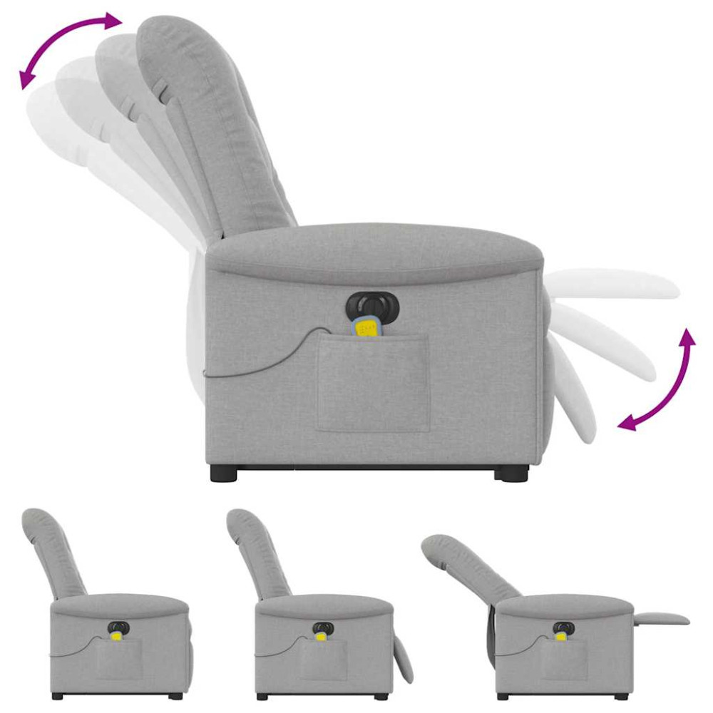 Produktbild för Elektrisk massagefåtölj med uppresningshjälp molngrå tyg