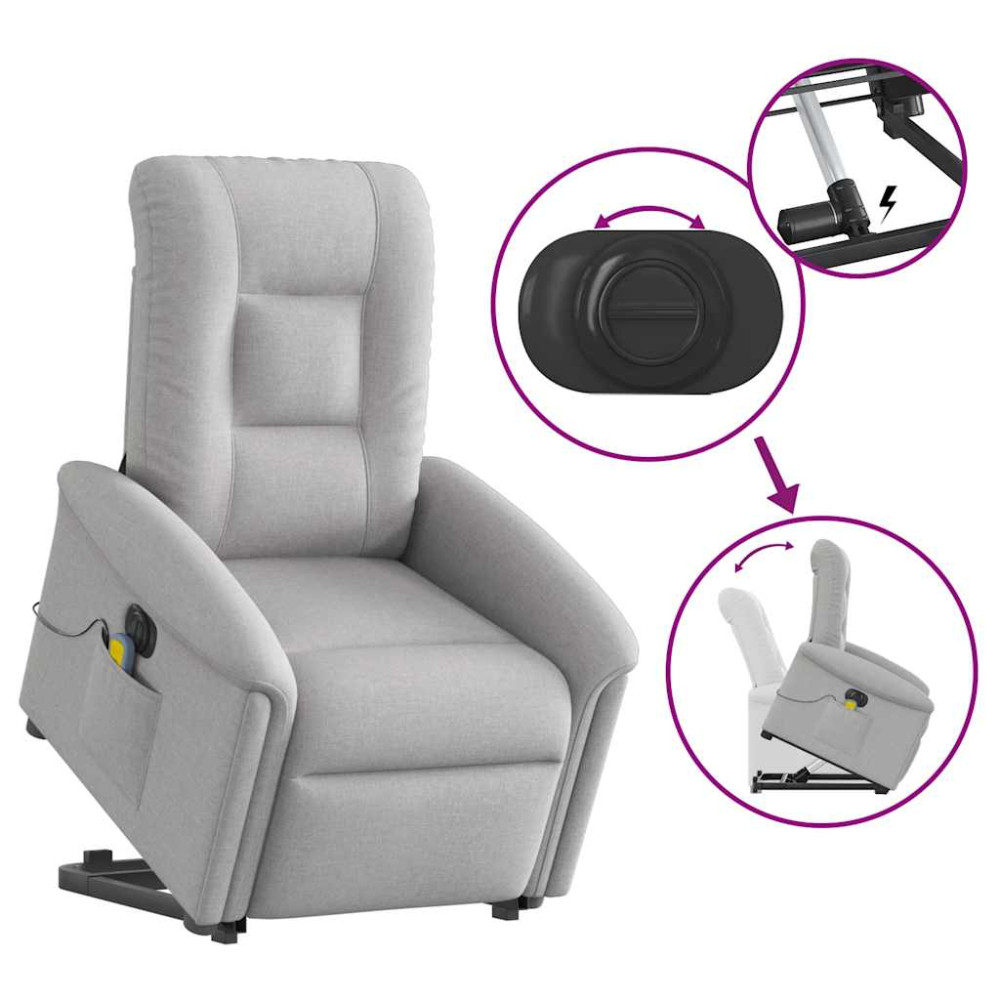 Produktbild för Elektrisk massagefåtölj med uppresningshjälp molngrå tyg