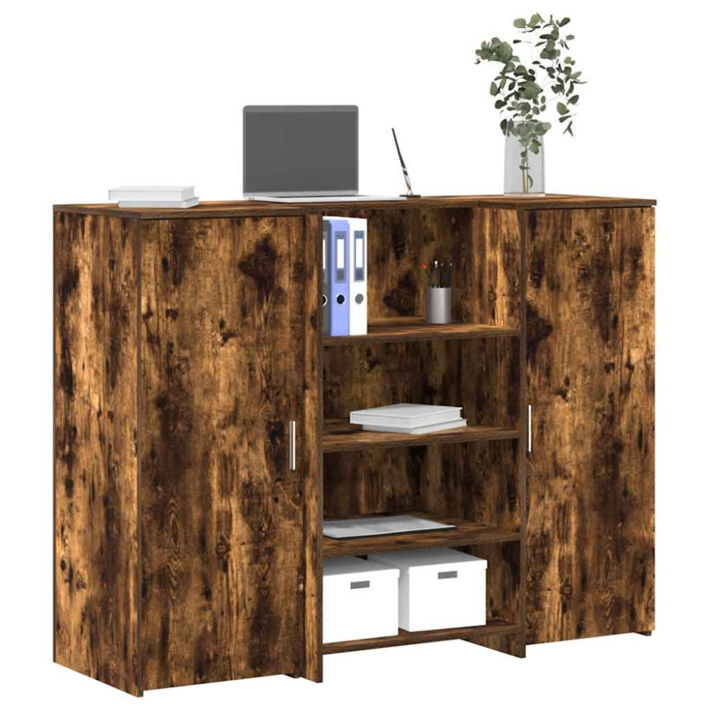 Produktbild för Receptionsdisk rökfärgad ek 135x50x103,5 cm konstruerat trä