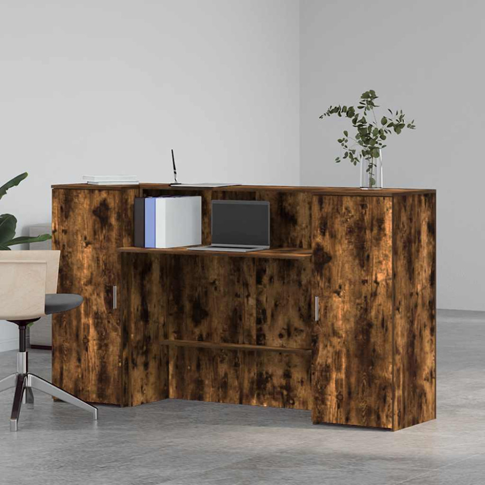 Produktbild för Receptionsdisk rökfärgad ek 180x50x103,5 cm konstruerat trä