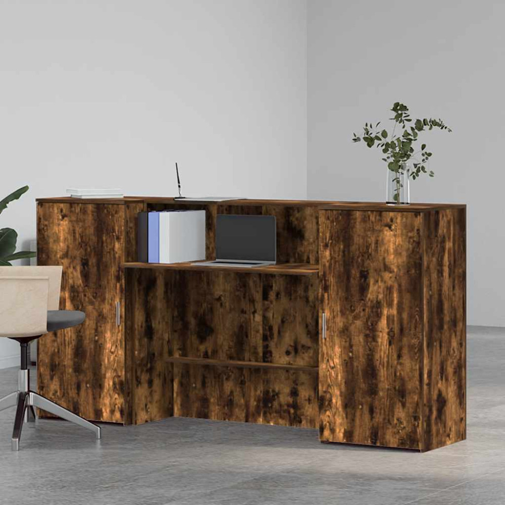 Produktbild för Receptionsdisk rökfärgad ek 200x50x103,5 cm konstruerat trä