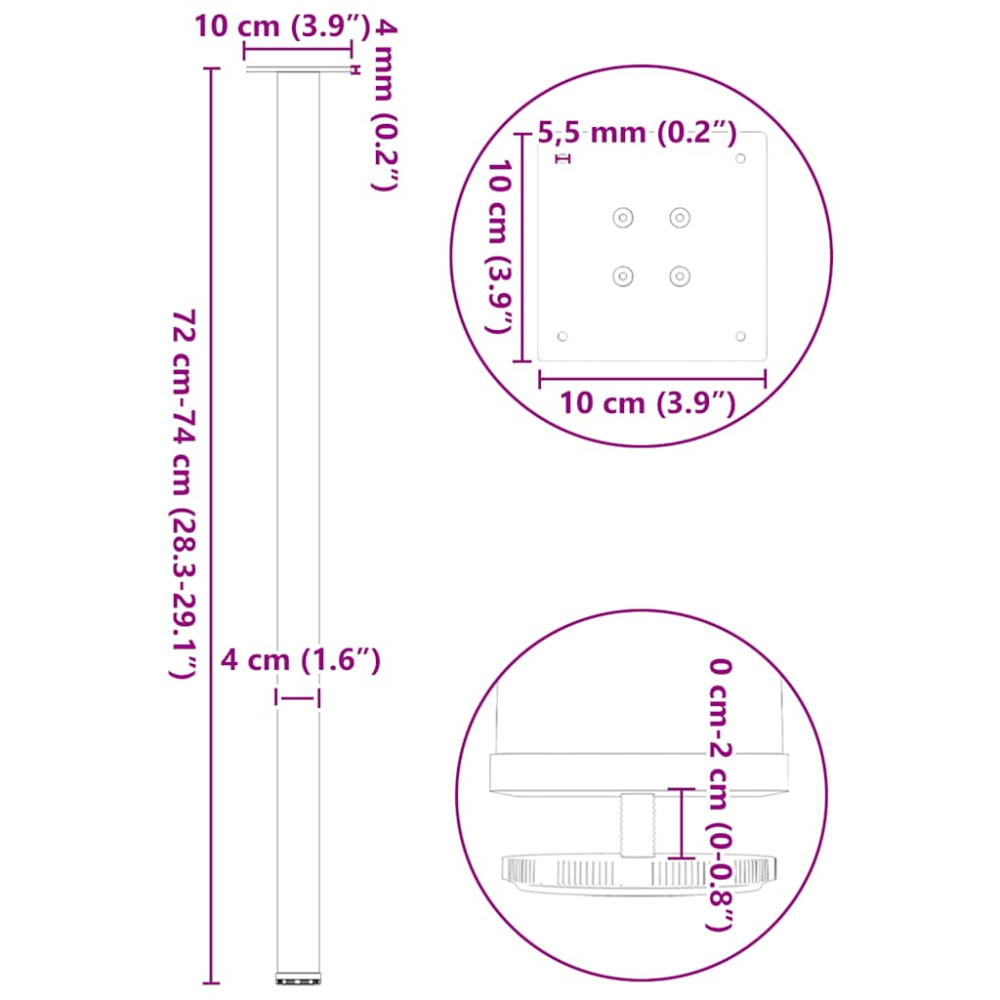Produktbild för Konsolbordsben 4 st naturstål 72-74 cm stål