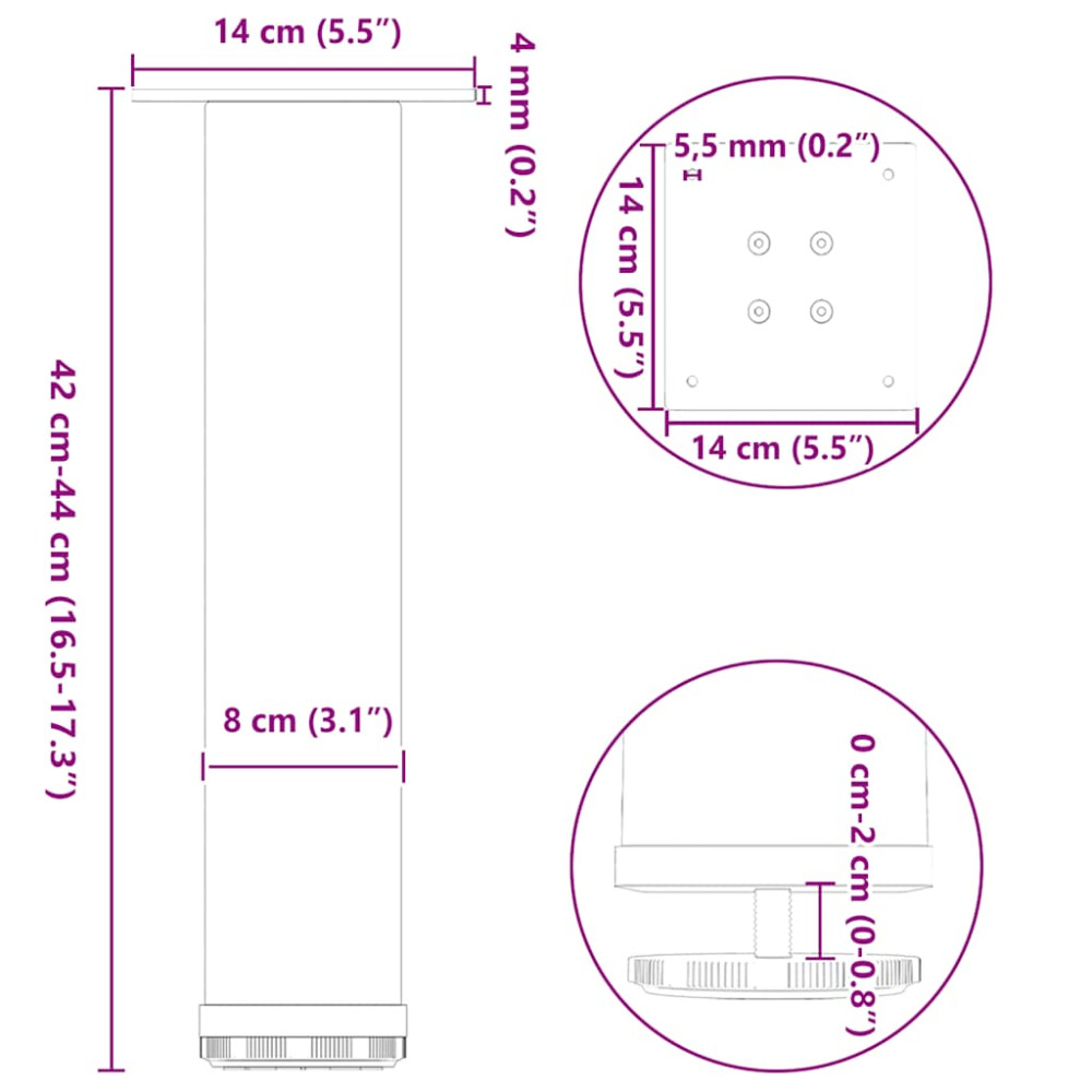 Produktbild för Soffbordsben 4 st naturstål 42-44 cm stål
