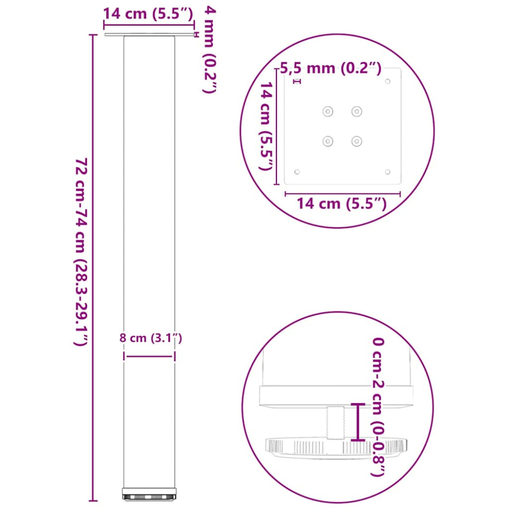 Produktbild för Konsolbordsben 4 st naturstål 72-74 cm stål