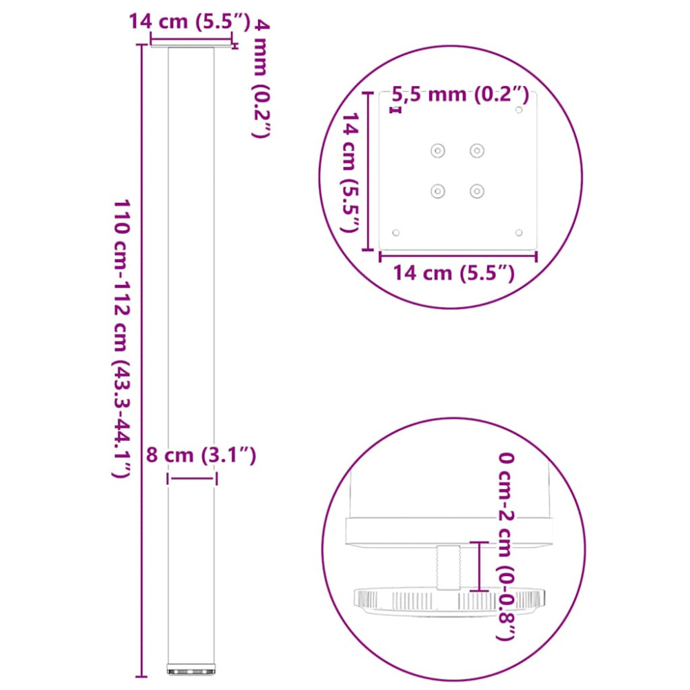 Produktbild för Barbordsben 4 st antracit 110-112 cm stål