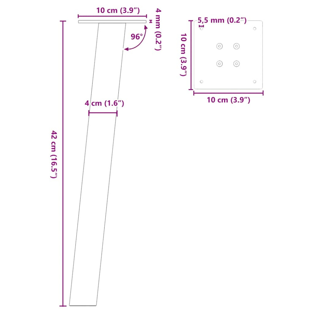 Produktbild för Soffbordsben 4 st naturstål 42 cm stål