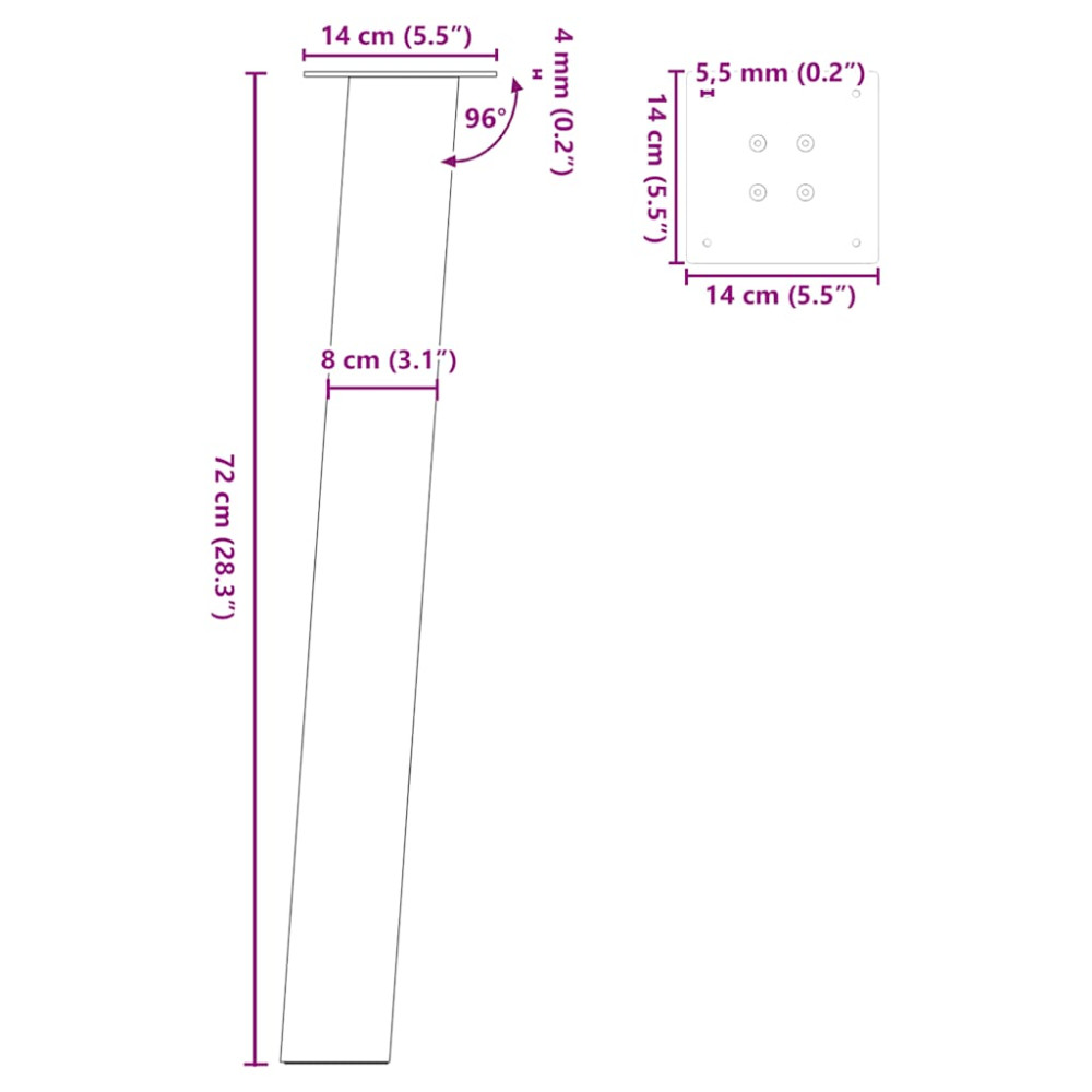 Produktbild för Konsolbordsben 4 st naturstål 72 cm stål