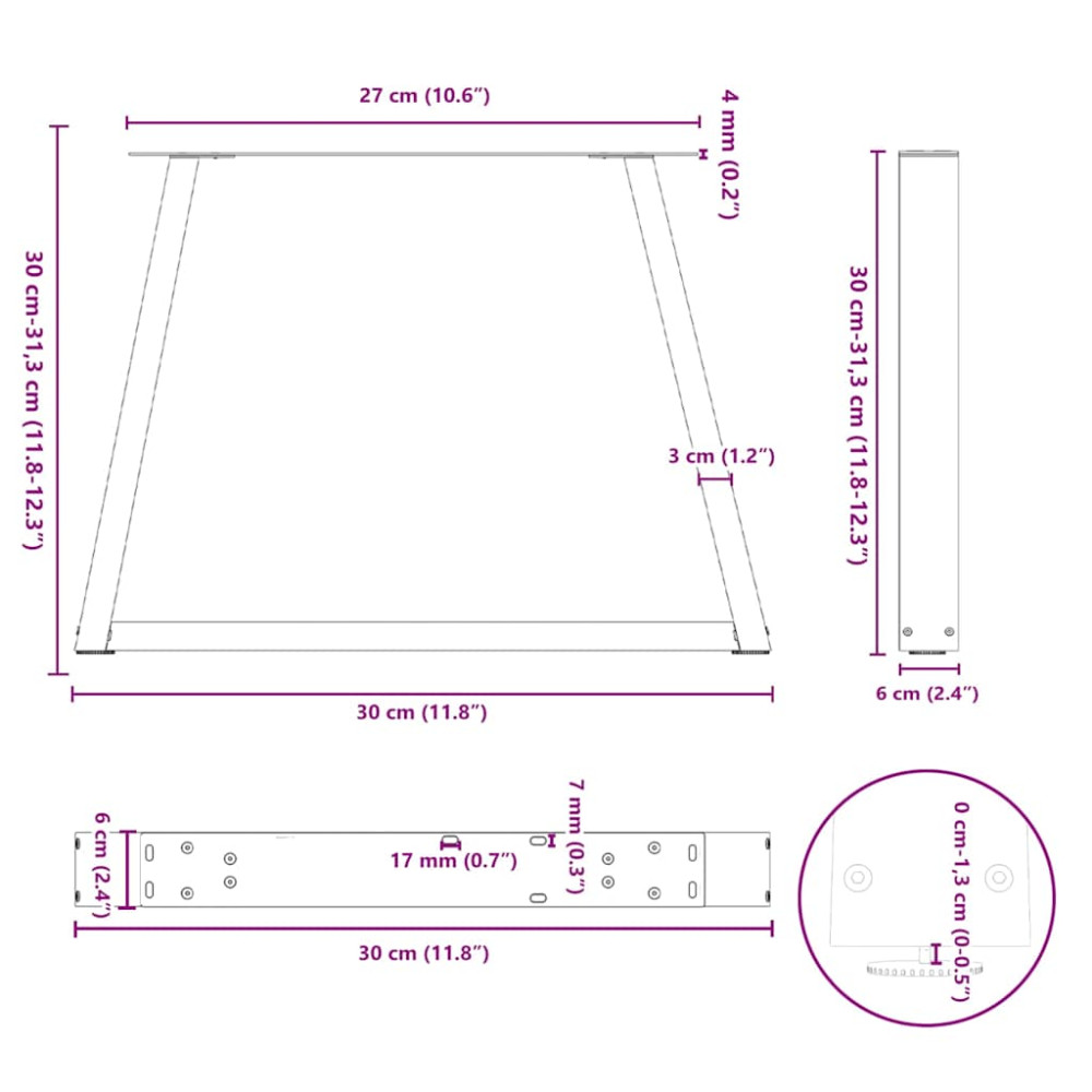 Produktbild för Soffbordsben V-formade 2 st antracit 30x(30-31,3) cm stål