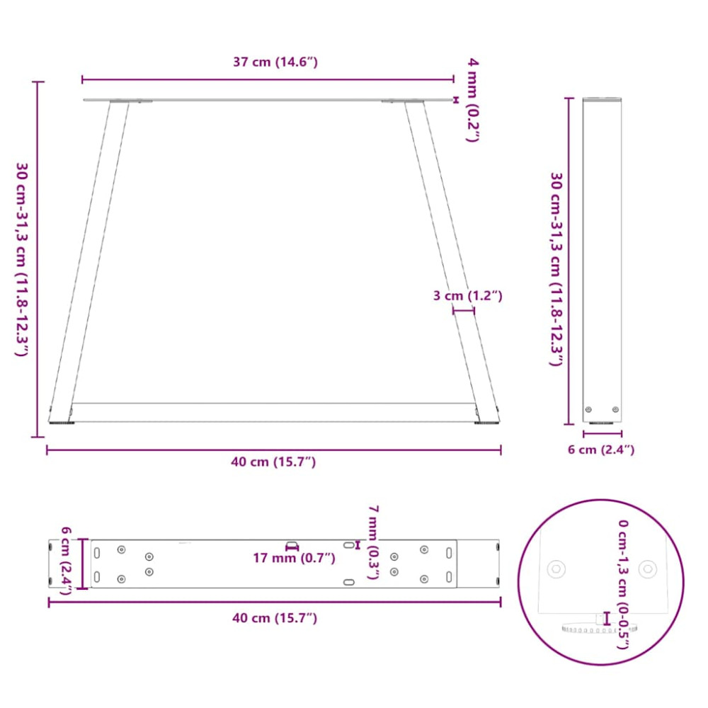 Produktbild för Soffbordsben V-formade 2 st vita 40x(30-31,3) cm stål