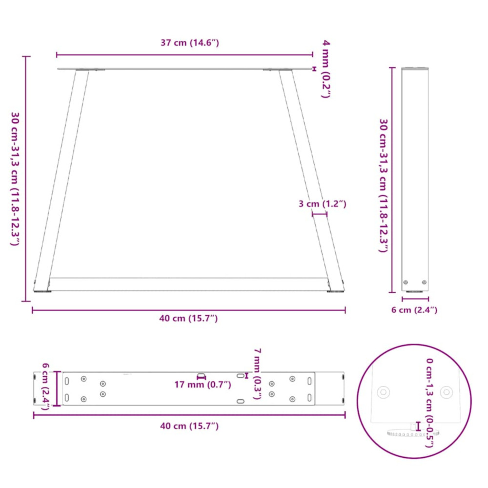 Produktbild för Soffbordsben V-formade 2 st antracit 40x(30-31,3) cm stål
