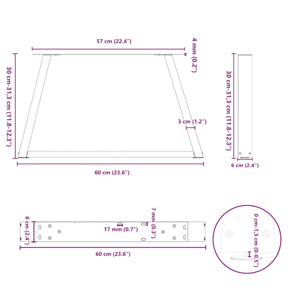 Produktbild för Soffbordsben V-formade 2 st svarta 60x(30-31,3) cm stål