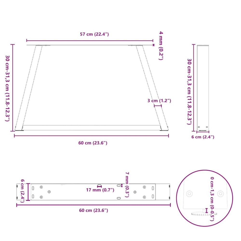 Produktbild för Soffbordsben V-formade 2 st vita 60x(30-31,3) cm stål
