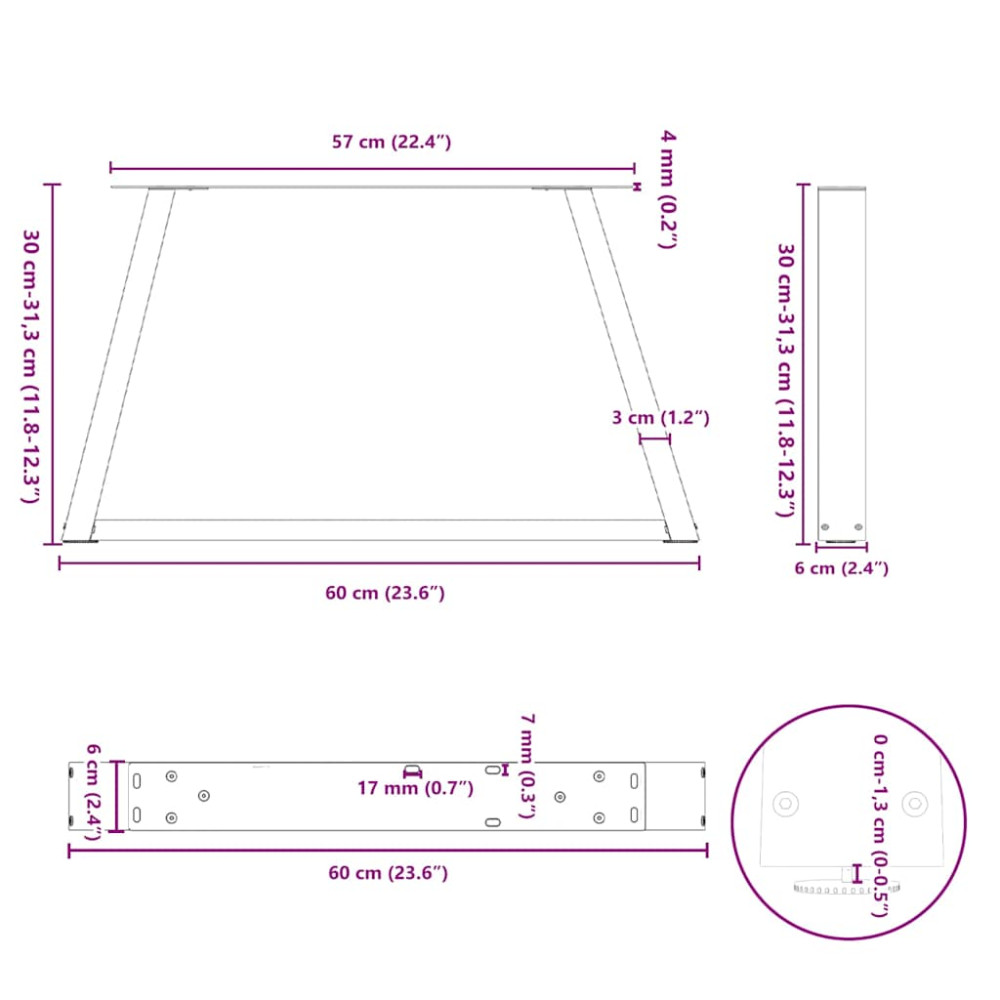 Produktbild för Soffbordsben V-formade 2 st antracit 60x(30-31,3) cm stål