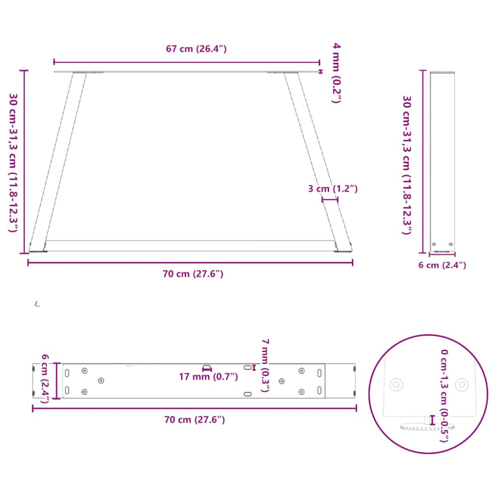 Produktbild för Soffbordsben V-formade 2 st vita 70x(30-31,3) cm stål