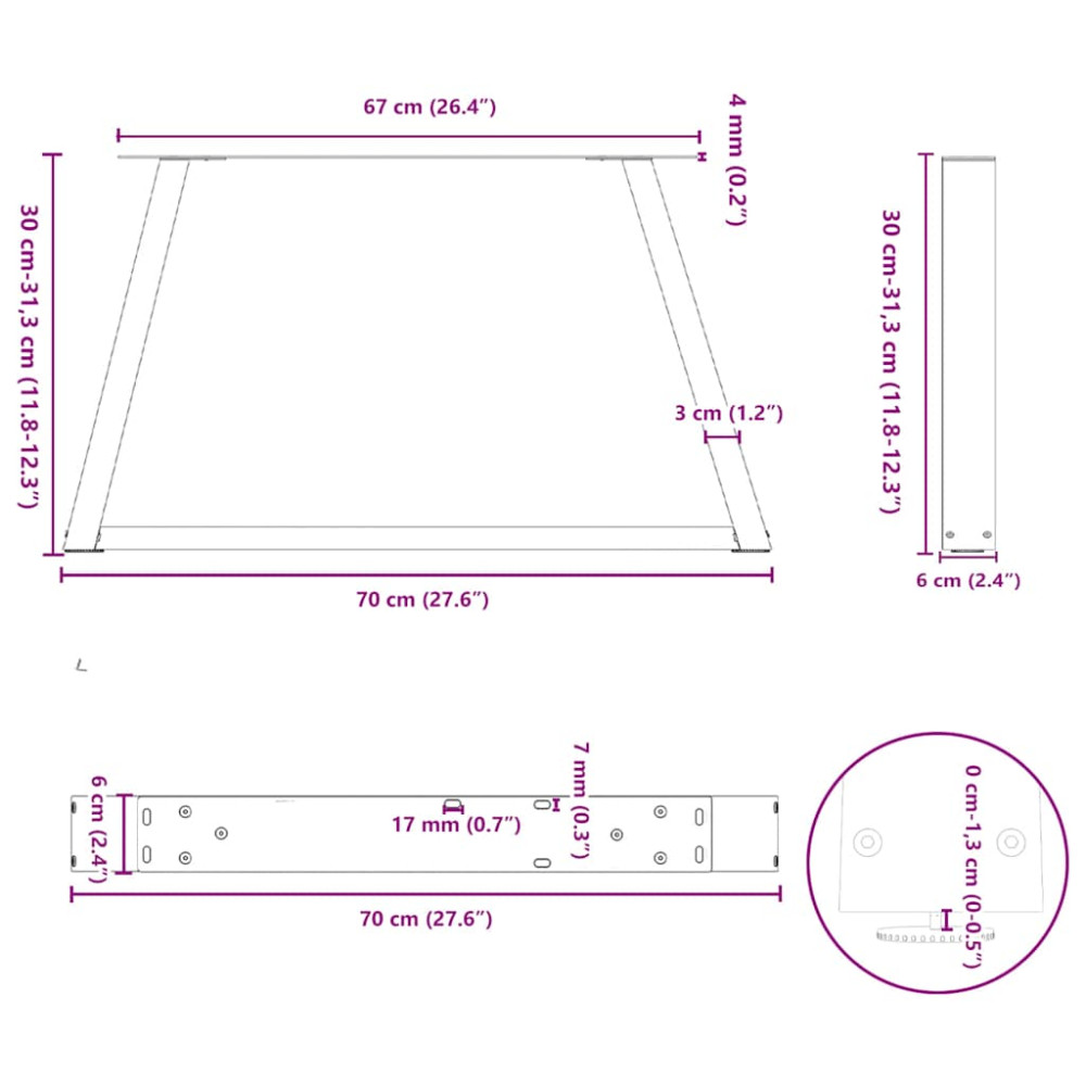 Produktbild för Soffbordsben V-formade 2 st antracit 70x(30-31,3) cm stål