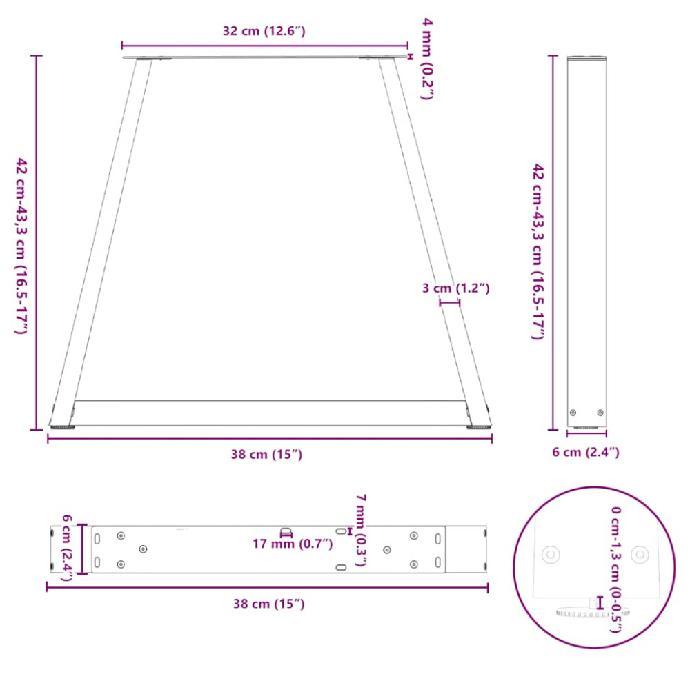 Produktbild för Soffbordsben V-formade 2 st svarta 38x(42-43,3) cm stål