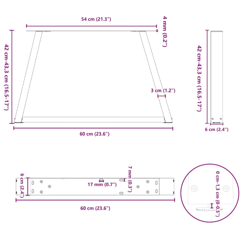 Produktbild för Soffbordsben V-formade 2 st svarta 60x(42-43,3) cm stål