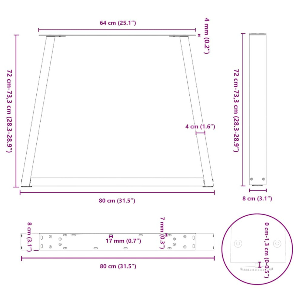 Produktbild för Matbordsben V-formade 2 st antracit 80x(72-73,3) cm stål