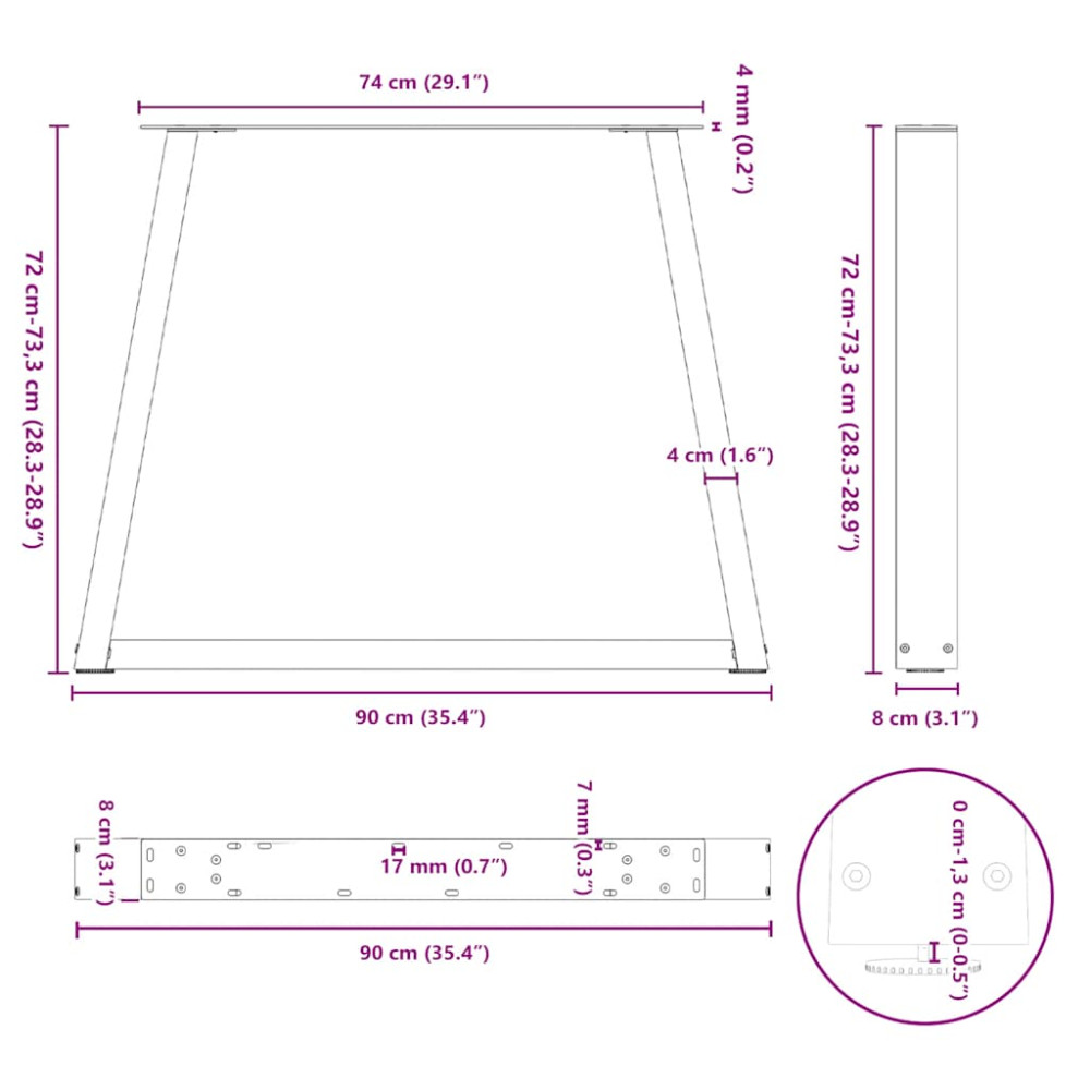 Produktbild för Matbordsben V-formade 2 st antracit 90x(72-73,3) cm stål