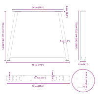 Produktbild för Matbordsben V-formade 3 st naturstål 70x(72-73,3) cm stål