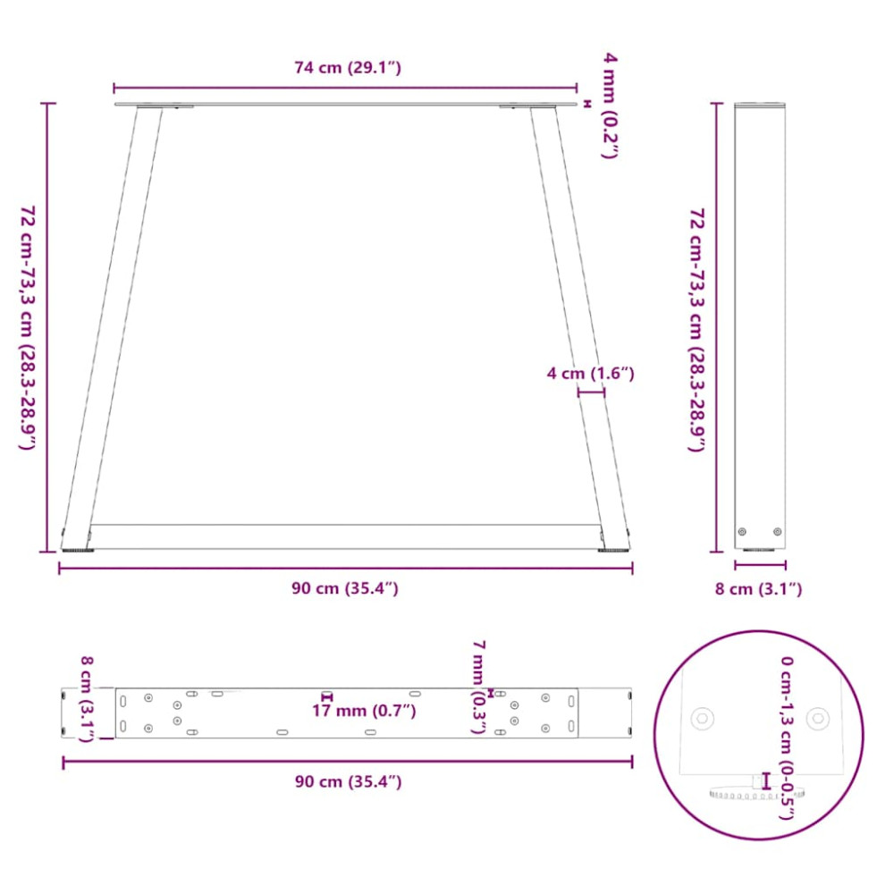 Produktbild för Matbordsben V-formade 3 st svarta 90x(72-73,3) cm stål