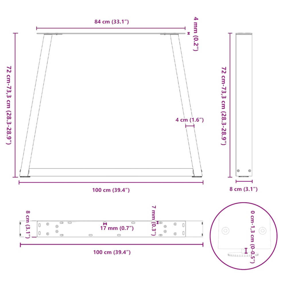 Produktbild för Matbordsben V-formade 3 st antracit 100x(72-73,3) cm stål