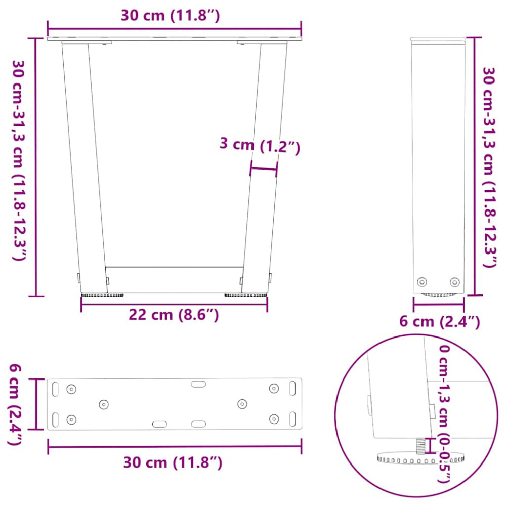 Produktbild för Soffbordsben V-formade 2 st antracit 30x(30-31,3) cm stål