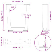 Produktbild för Soffbordsben V-formade 2 st vita 40x(30-31,3) cm stål