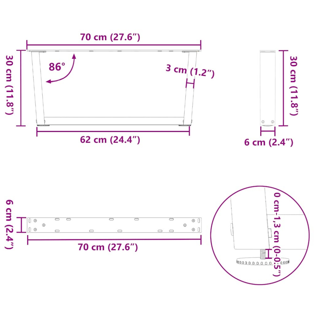 Produktbild för Soffbordsben V-formade 2 st vita 70x(30-31,3) cm stål
