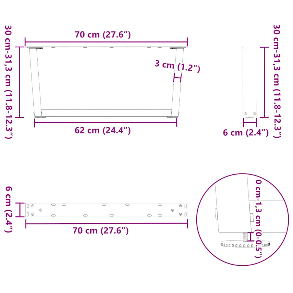 Produktbild för Soffbordsben V-formade 2 st naturstål 70x(30-31,3) cm stål