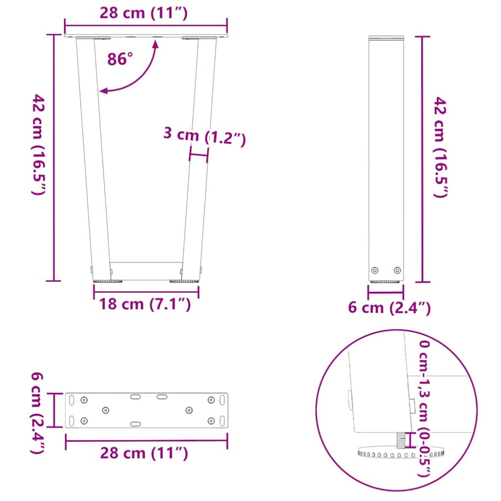 Produktbild för Soffbordsben V-formade 2 st svarta 28x(42-43,3) cm stål