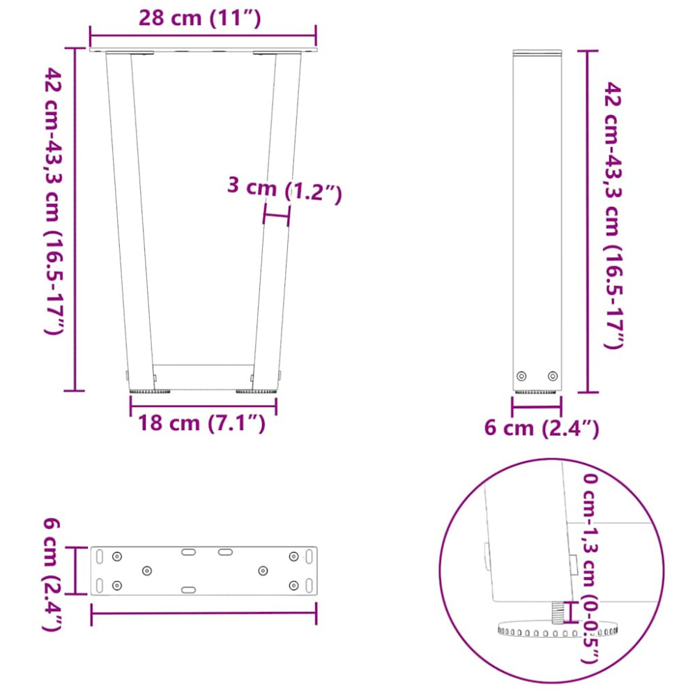 Produktbild för Soffbordsben V-formade 2 st antracit 28x(42-43,3) cm stål