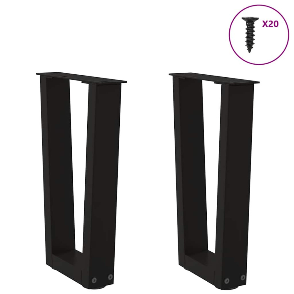 Produktbild för Soffbordsben V-formade 2 st svarta 38x(42-43,3) cm stål